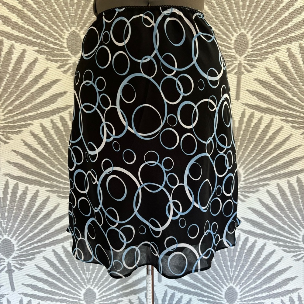 Vtg Y2K Circle Bubble Print Skirt Blk Blue White Sheer Overlay Sz 6 Whimsigoth
